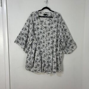 Ellos Tunic Blouse Cottagecore Floral Button Down Tiered Pintuck Cotton Women 5X